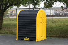 Load image into Gallery viewer, Justrite™ EcoPolyBlend® DrumShed™ with rolltop doors, accommodates 4 drums, optional ramp