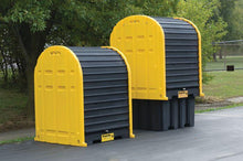 Load image into Gallery viewer, Justrite™ EcoPolyBlend® IBC Outdoor Shed with Pallet, forklift pockets, rolltop doors, 40% recycled