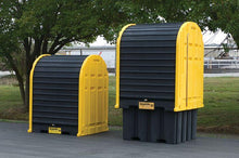 Load image into Gallery viewer, Justrite™ EcoPolyBlend® IBC Outdoor Shed with Pallet, forklift pockets, rolltop doors, 40% recycled