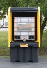 Load image into Gallery viewer, Justrite™ EcoPolyBlend® IBC Outdoor Shed with Pallet, forklift pockets, rolltop doors, 40% recycled