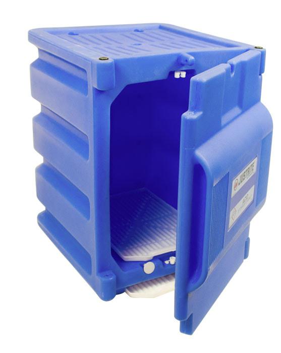 Justrite Hold Two 4-Liter Bottles, 1 Door, Manual Close, Corrosives/Acids Plastic Safety Cabinet, Countertop, Blue - 24080