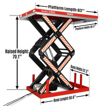 Load image into Gallery viewer, MechMaxx 4400 lb Capacity Stationary Electric Hydraulic Double Scissor Lift Table - 63" x 39.4" Platform, 70.1" Lift Height, UL Certified Motor, ELTD44L