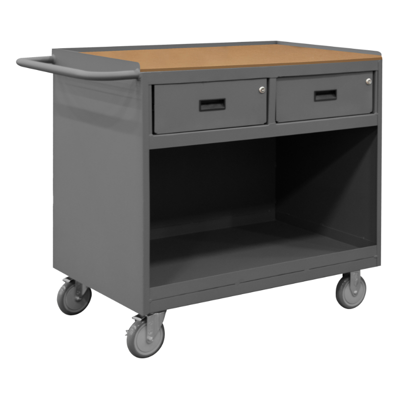 Durham 3117-TH-95 Mobile Bench Cabinet, 2 Drawers, Hard Board Top, 24-1/4 X 42-1/8 X 36-3/8