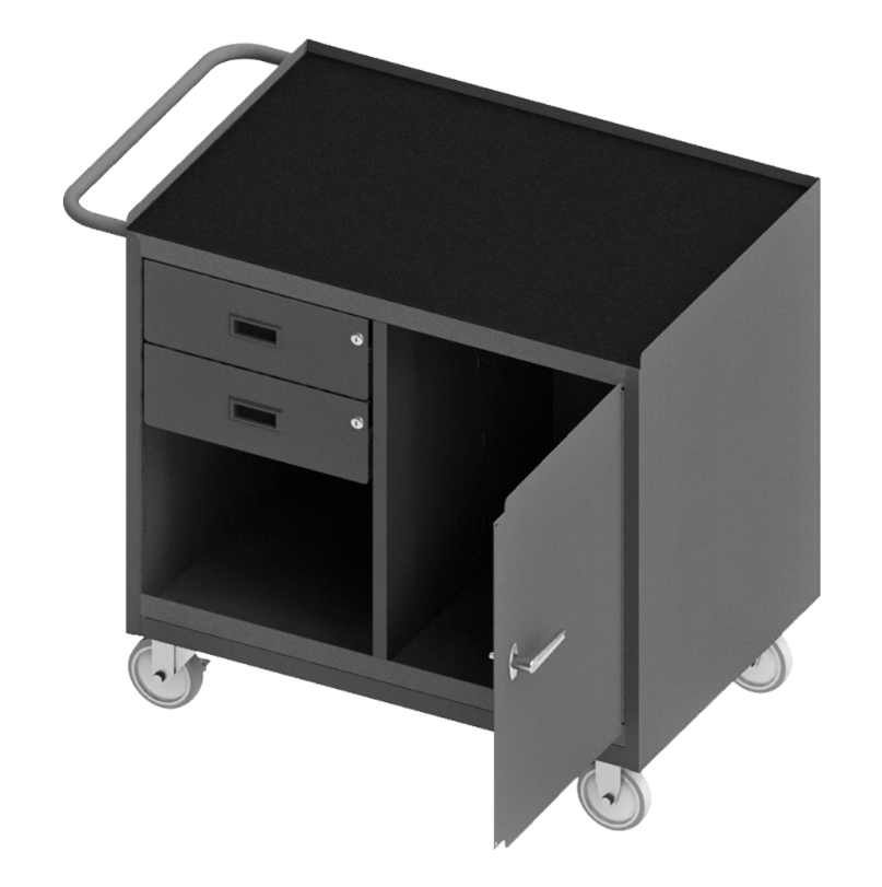 Durham 3118-RM-95 Mobile Bench Cabinet, 2 Drawers, Black Rubber Mat, 24-1/4 X 42-1/8 X 36-3/8