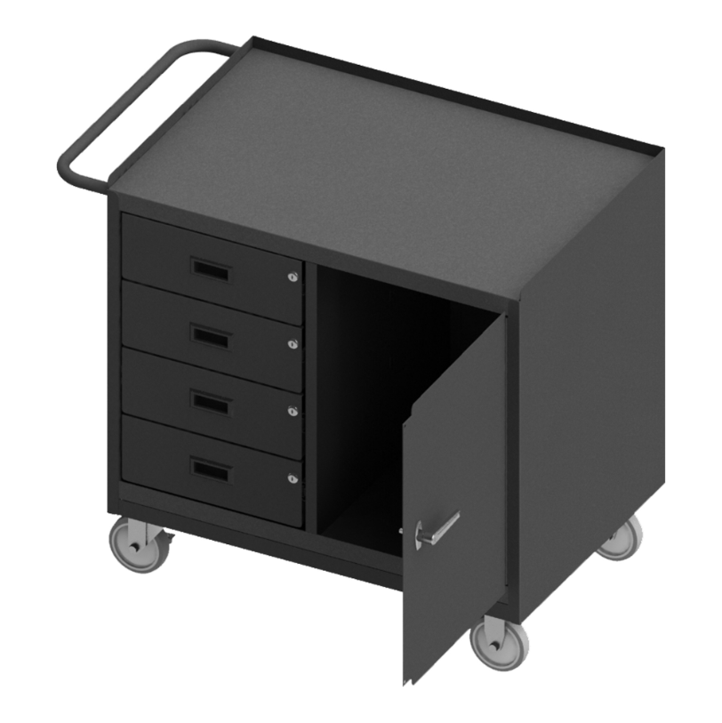 Durham 3121-95 Mobile Bench Cabinet, 4 Drawers, 1 Door, Steel Top, 24-1/4 X 42-1/8 X 36-3/8