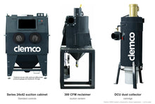 Load image into Gallery viewer, Clemco 32644 Series 24x42 Suction Blast Cabinet, 300 CFM DCU Dust Collector, Non-Ferrous Media, 115V 1-Phase — cabinet, reclaimer and dust collector