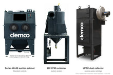 Load image into Gallery viewer, Clemco 32688 Series 40x50 Suction Blast Cabinet, 600 CFM LPDC Dust Collector, Non-Ferrous Media, 230V 3-Phase — cabinet, reclaimer and dust collector