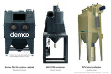 Load image into Gallery viewer, Clemco 32726 Series 36x36 Suction Blast Cabinet, 600 CFM RPH Dust Collector, Non-Ferrous Media, 460V 3-Phase — cabinet, reclaimer and dust collector