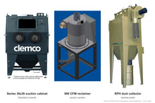 Load image into Gallery viewer, Clemco 32728 Series 36x36 Suction Blast Cabinet, 900 CFM RPH Dust Collector, Steel Media, 460V 3-Phase — cabinet, reclaimer and dust collector