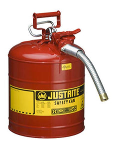 Justrite 2 Gallon, 5/8" Metal Hose, Steel Safety Can for Flammables, Type II, AccuFlow™, Red - 7220120