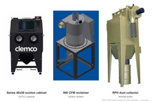 Load image into Gallery viewer, Clemco 33782 Series 40x50 Suction Blast Cabinet, 900 CFM RPH Dust Collector, Steel Media, 230V 3-Phase, IQ PLC Controls — cabinet, reclaimer and dust collector