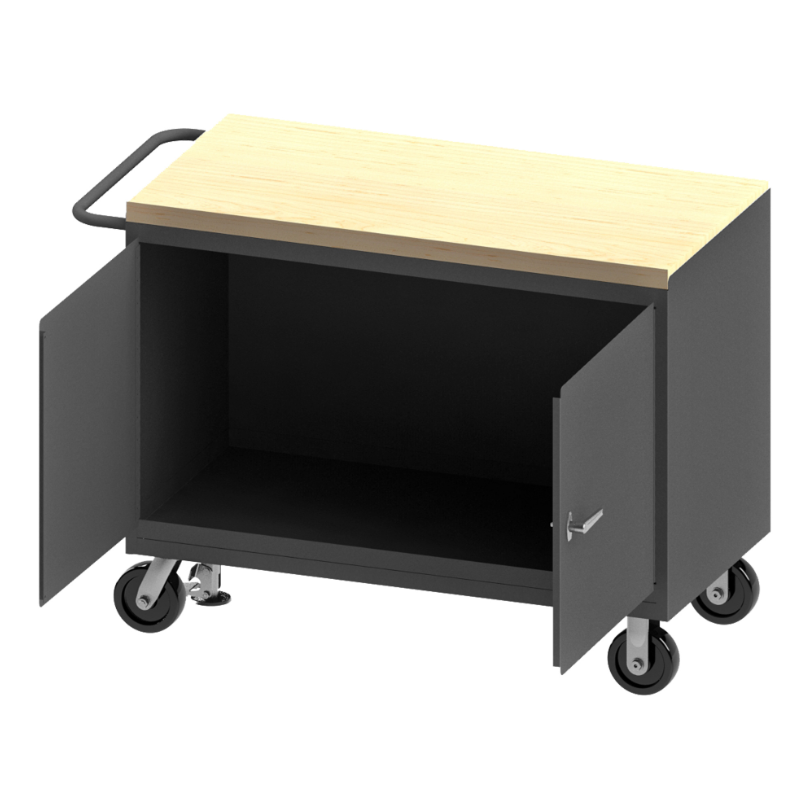 Durham 3411-MT-FL-95 Mobile Bench Cabinet, Floor Lock, Maple Top, 24-1/4 X 54-1/8 X 37-3/4