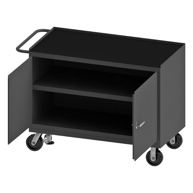 Durham 3412-RM-FL-95 Mobile Bench Cabinet, 1 Shelf, Black Rubber Mat, 24-1/4 X 54-1/8 X 37-3/4