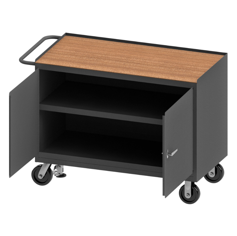 Durham 3412-TH-FL-95 Mobile Bench Cabinet, 1 Shelf, Hard Board Top, 24-1/4 X 54-1/8 X 37-3/4