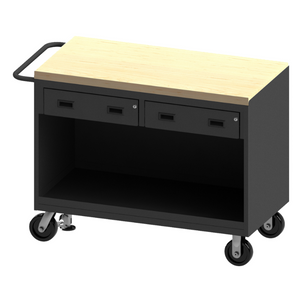 Durham 3414-MT-FL-95 Mobile Bench Cabinet, 2 Drawers, No Doors, Maple Top, 24-1/4 X 54-1/8 X 37-3/4