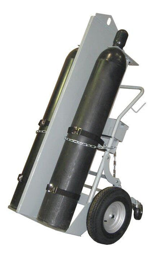 Justrite™ Double Cylinder Hand Truck w/ Firewall & Hoist Ring 16 In Pneumatic Wheels Rear Casters & Tool Box