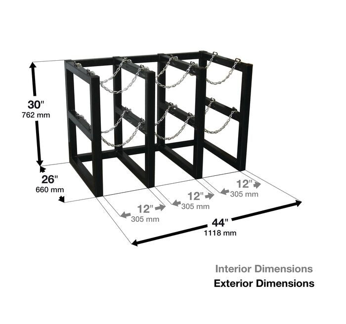 3 Wide by 2 Deep, Gas Cylinder Storage Rack, 6 Cylinder Capacity, Steel - 35128