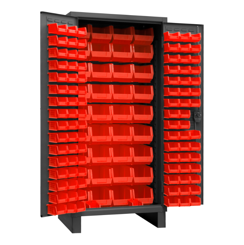 Durham 3702-132-1795 Cabinet, 14 Gauge, 132 Red Bins, 36 X 24 X 78