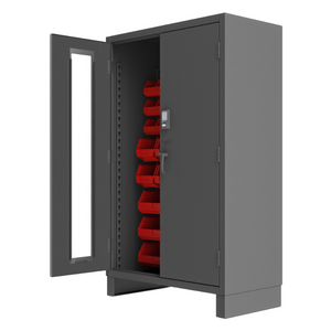 Durham 3703CXC-42B-1795 Access Control Cabinet, 14 Gauge, 42 Red Bins, 48 X 24 X 78