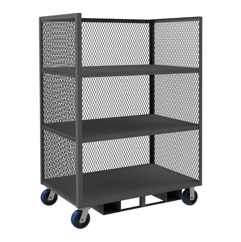 Durham 3STFP-EX2448-3-6PU-95 3 Sided Mesh Truck, 3 Shelves, 24 X 48, Forklift Pockets