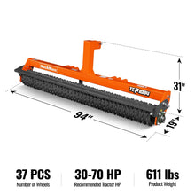 Load image into Gallery viewer, MechMaxx 84" Cultipacker with 37 Ductile Iron Wheels, Scraper Bar Included, Category 1 and 2, 3 Point Hitch Tractor Attachment, TCP1084