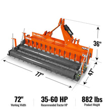 Load image into Gallery viewer, MechMaxx 72" Heavy Duty Soil Pulverizer, Double Spiked Roller, 25 Shanks, Category 1 and 2, 3 Point Hitch Tractor Attachment, TSP72D