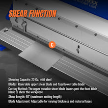 Load image into Gallery viewer, MechMaxx 40-inch 3-in-1 Pan and Box Brake – Slip Roll, Shear, Bending Machine for Sheet Metal, 20 Gauge Mild Steel, Adjustable Fingers, Heavy Duty, Metalworking, Fabrication, Rolling, Bending MMCB4020