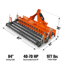 Load image into Gallery viewer, MechMaxx 84" Heavy Duty Soil Pulverizer, Double Spiked Roller, 29 Shanks, Category 1 and 2, 3 Point Hitch Tractor Attachment, TSP84D