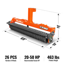 Load image into Gallery viewer, MechMaxx 60" Cultipacker with 26 Ductile Iron Wheels, Scraper Bar Included, Category 1 and 2, 3 Point Hitch Tractor Attachment, TCP1060