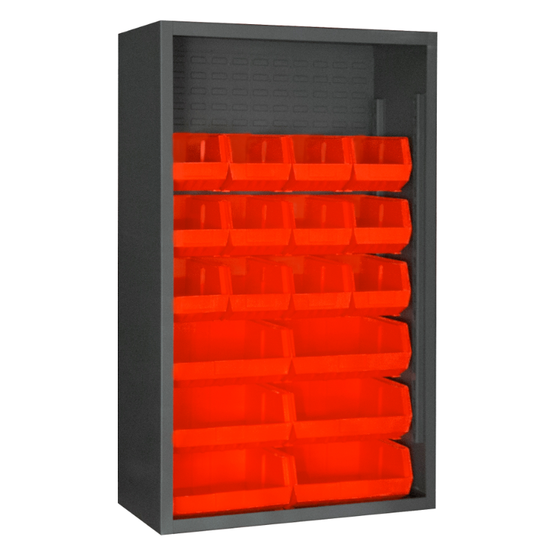 Durham 5002-18-1795 Enclosed Shelving, 12 Gauge, 18 Red Bins, 36 X 18 X 60