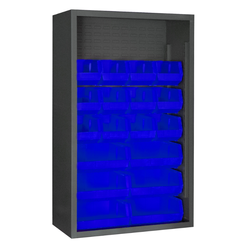 Durham 5002-18-5295 Enclosed Shelving, 12 Gauge, 18 Blue Bins, 36 X 18 X 60