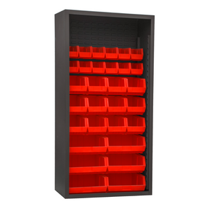 Durham 5003-30-1795 Enclosed Shelving, 12 Gauge, 30 Red Bins, 36 X 18 X 72