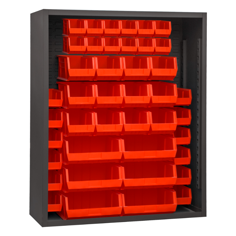 Durham 5007-42-1795 Enclosed Shelving, 12 Gauge, 42 Red Bins, 48 X 18 X 72