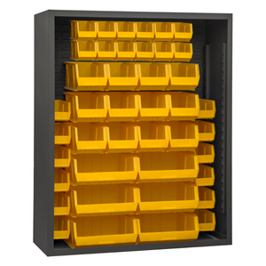 Durham 5007-42-95 Enclosed Shelving, 12 Gauge, 42 Yellow Bins, 48 X 18 X 72