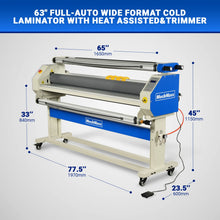 Load image into Gallery viewer, MechMaxx 65" Wide Format Full-Auto Cold &amp; Heat Assisted Pneumatic Laminator Machine with 4 Trimmers, Max Speed 40ft/min, 63" Max Width, 1.1" Max Thickness, Infrared Heating, Digital Control Pneumatic 