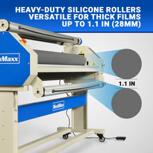 Load image into Gallery viewer, MechMaxx 65" Wide Format Full-Auto Cold &amp; Heat Assisted Pneumatic Laminator Machine with 4 Trimmers, Max Speed 40ft/min, 63" Max Width, 1.1" Max Thickness, Infrared Heating, Digital Control Pneumatic 