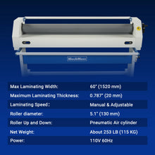 Load image into Gallery viewer, MechMaxx 63" Wide Format Pneumatic Laminator Manual Cold Laminating Machine 60" Max Laminating Width,Pneumatic Roller Lift &amp; Wear-Resistant Rubber Roller Portable Stand Included, 0.78" Max Thickness (