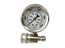 Load image into Gallery viewer, MTM Hydro 10,000 PSI Top Mount Gauge on Stainless QC Fitting - 43.0039