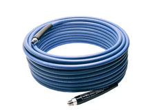 Load image into Gallery viewer, MTM Hydro 1/4" KobraJet Smooth Blue Hose, 4300 PSI, 150 FT, Non-Marked, 3/8" Male Fixed and Swivel. - 29.5404