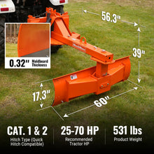 Load image into Gallery viewer, MechMaxx 60" Heavy Duty 6-Way Rear Blade 3 Point Hitch Tractor Attachment, RB60SE