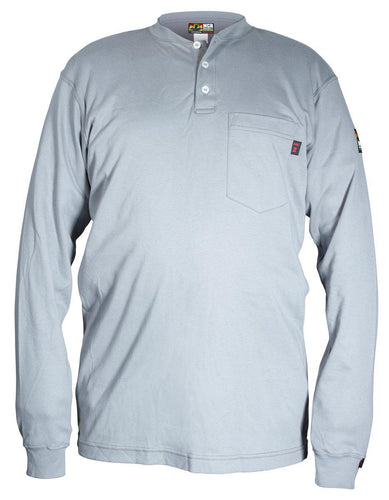 Flame Resistant (FR) Long Sleeve Henley Shirt Max Comfort Material 100% Cotton Gray - 1EA