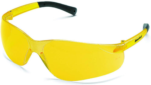 MCR BearKat Polycarbonate Amber Lens Safety Glasses, with Non-Slip Hybrid Black Temple Sleeve,