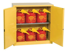 Load image into Gallery viewer, Eagle Flammables Safety Cabinet Combo, 45 Gal. Yellow, 2 Door, Man. Close with 2 UI50FS Safety Cans