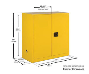 Eagle Flammables Safety Cabinet Combo, 45 Gal. Yellow, 2 Door, Man. Close with 2 UI50FS Safety Cans