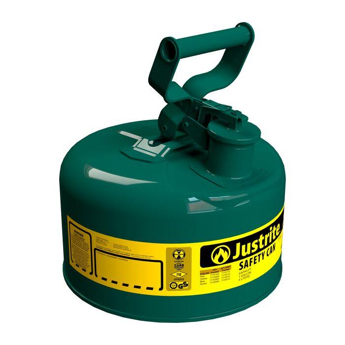 Justrite 1 Gallon Steel Safety Can for Oil, Type I, Flame Arrester, Green - 7110400