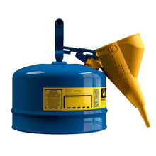 Load image into Gallery viewer, Justrite 2.5 Gallon Steel Safety Can for Kerosene, Type I, Funnel, Flame Arrester, Blue - 7125310