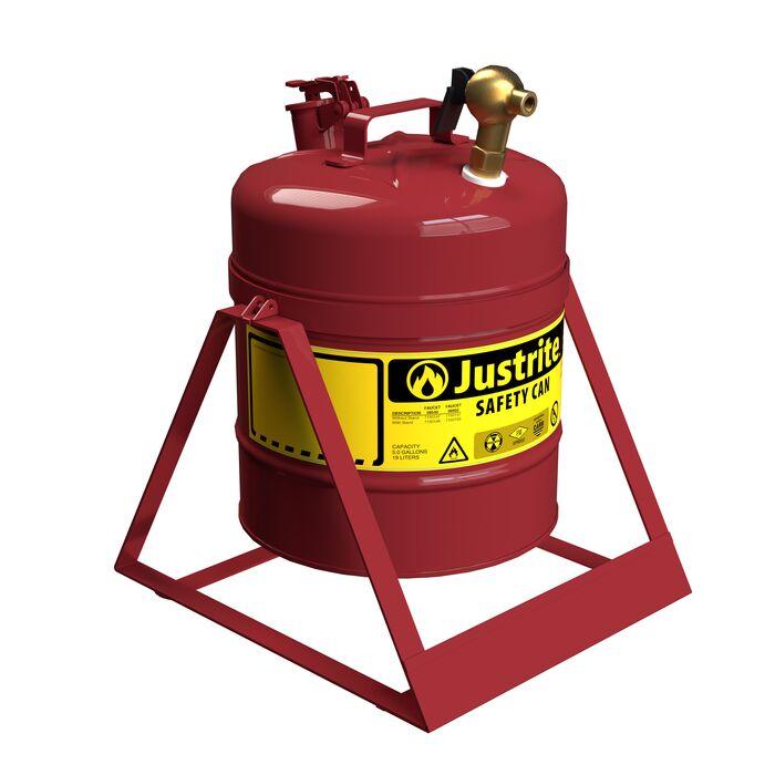 Justrite 5 Gallon, Steel Safety Can, Tilt-Style with Stand, Type I, Top Faucet, Red - 7150146