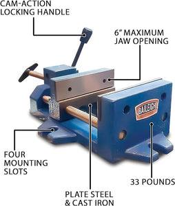 Baileigh Industrial - Baileigh Industrial Quick Release HD Drill Vise -6-1/4" Jaw Width, 6" Jaw Opening, 1-5/8" Jaw Height