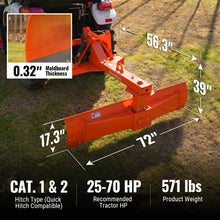 Load image into Gallery viewer, MechMaxx 72" Heavy Duty 6-Way Rear Blade 3 Point Hitch Tractor Attachment, RB72SE