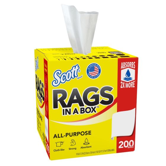 Scott™ 75260 Disposable Rag, 9 x 12 in, 200, Double Re-Creped, White, 1 Plys